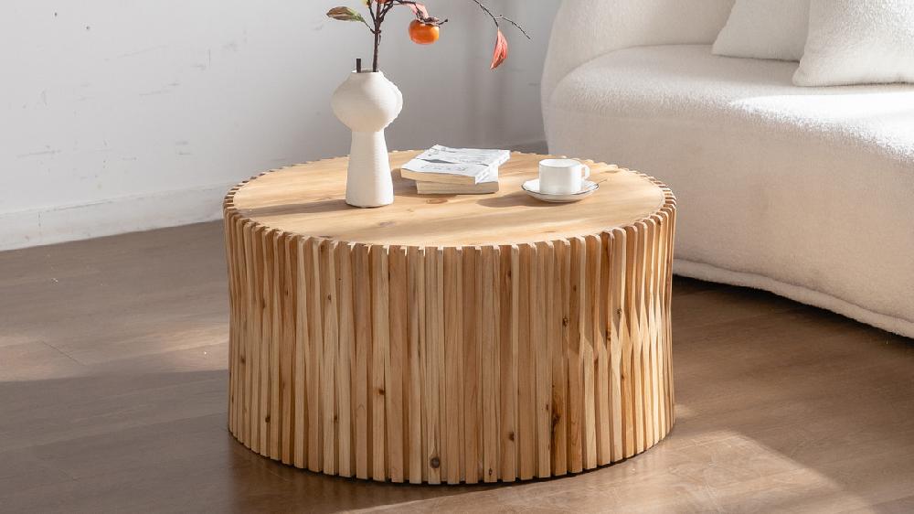 Jennifer Taylor Home Larkspur 31.5" Fir Wood Drum Coffee Table Natural