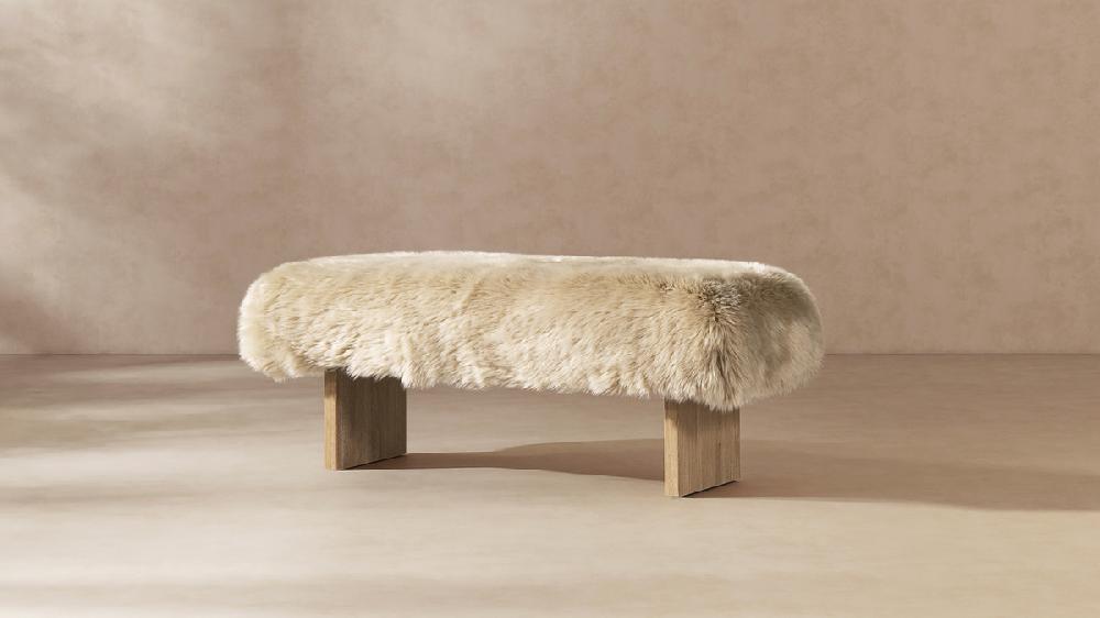 Jennifer Taylor Home Leda 49" Sheepskin Fur Rectangular Accent Bench Natural Blonde