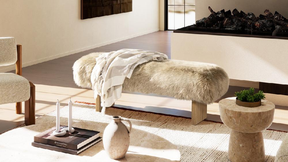 Jennifer Taylor Home Leda 49" Sheepskin Fur Rectangular Accent Bench Natural Blonde