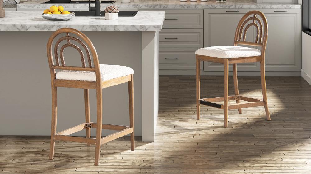 Jennifer Taylor Home Leon 27" Arched Back Wood & Upholstered Counter Stool Set Of 2 Ivory White Bouclé