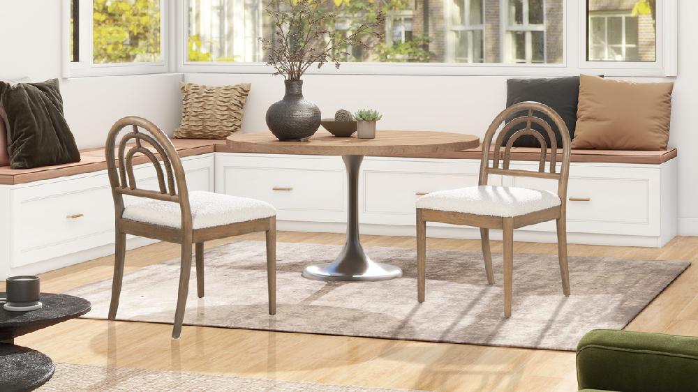 Jennifer Taylor Home Leon Arched Back Wood & Upholstered Dining Chair Set Of 2 Ivory White Bouclé