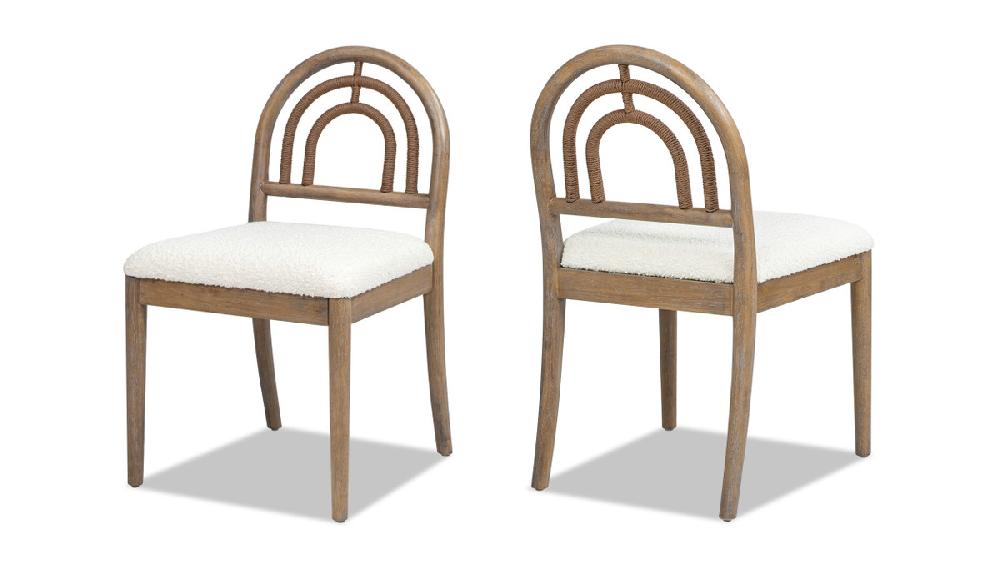 jennifer taylor home Leon Arched Back Wood & Upholstered Dining Chair Set of 2 Ivory White Bouclé