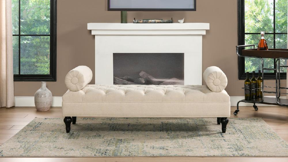 Jennifer Taylor Home Lewis Bolster Arm Entryway Bench Sky Neutral Beige