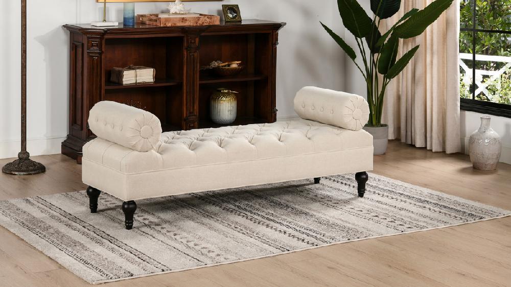 Jennifer Taylor Home Lewis Bolster Arm Entryway Bench Sky Neutral Beige