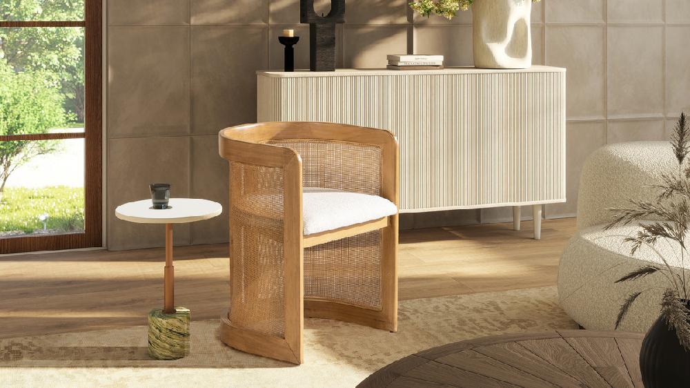 Jennifer Taylor Home Lilith 20.5" Curved Rattan Upholstered Dining Chair White Pepper