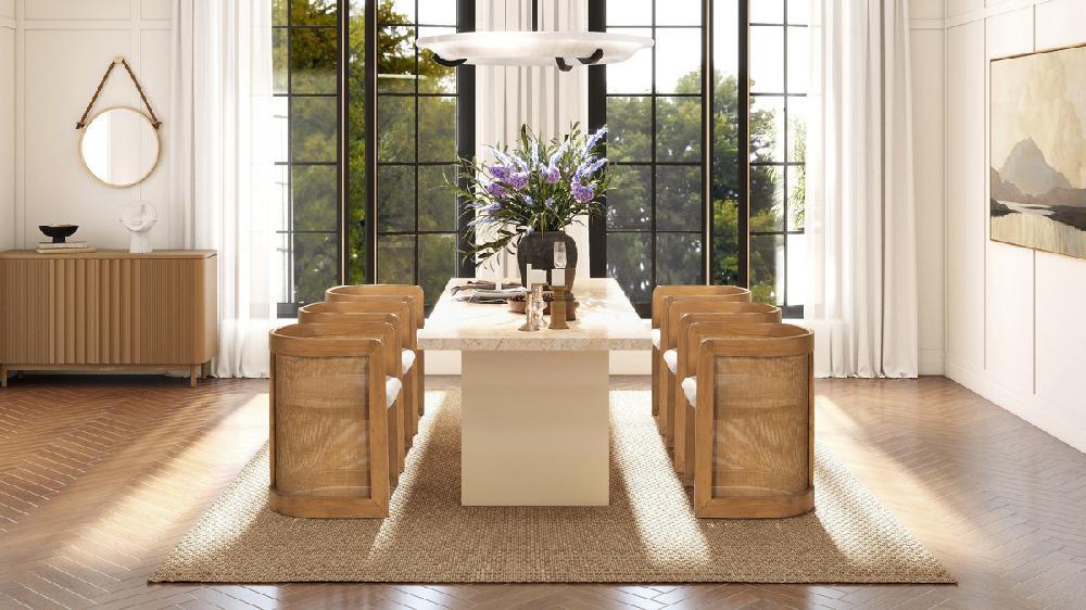 Jennifer Taylor Home Lilith 20.5" Curved Rattan Upholstered Dining Chair White Pepper