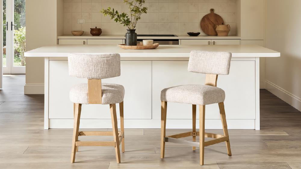 Jennifer Taylor Home Louise 27" Split Back Upholstered Dining Counter Stool Set Of 2 Travertine Beige