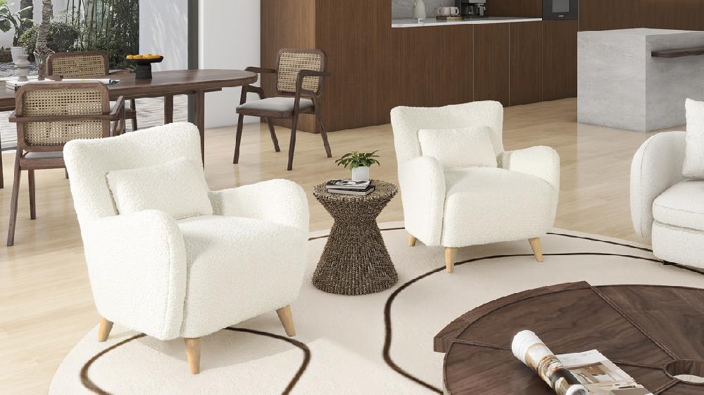 Jennifer Taylor Home Lune 30" Curved Arm Accent Chair With Lumbar Pillow Ivory White Bouclé