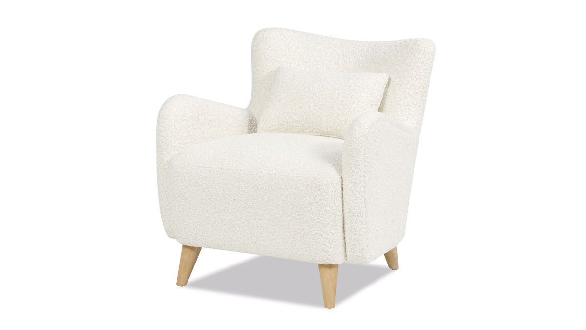jennifer taylor home Lune 30" Curved Arm Accent Chair with Lumbar Pillow Ivory White Bouclé