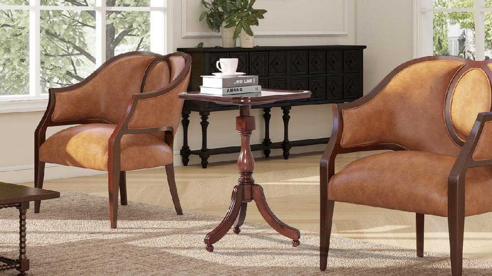 Jennifer Taylor Home Mabel 19" Elegant Wood Turned Pedestal Side Table Rich Walnut