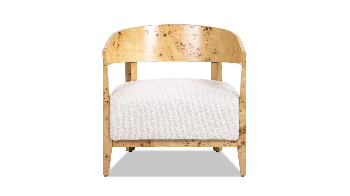 Jennifer Taylor Home Madrid 26.5" Burl Wood Barrel Accent Arm Chair Seashell White