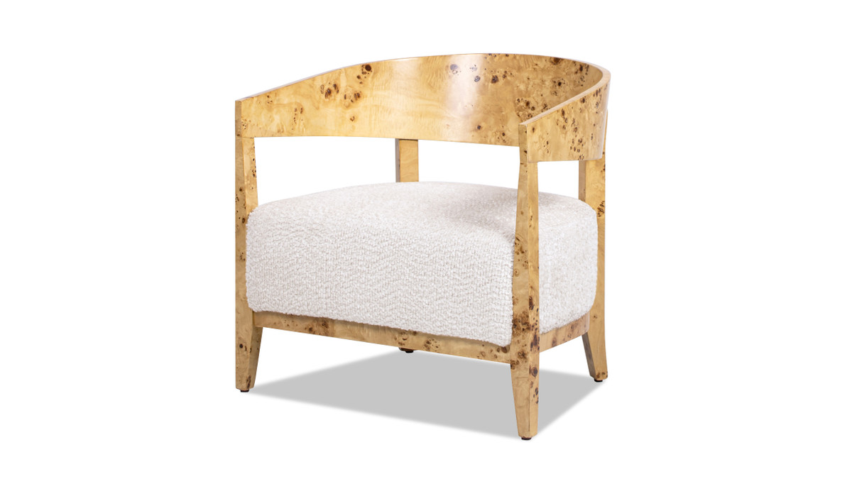 jennifer taylor home Madrid 26.5" Burl Wood Barrel Accent Arm Chair Seashell White
