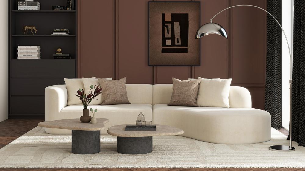 Jennifer Taylor Home Mallory 134.5" Sofa-in-a-Box RAF Curved Sectional Sofa Porcelain Light Beige