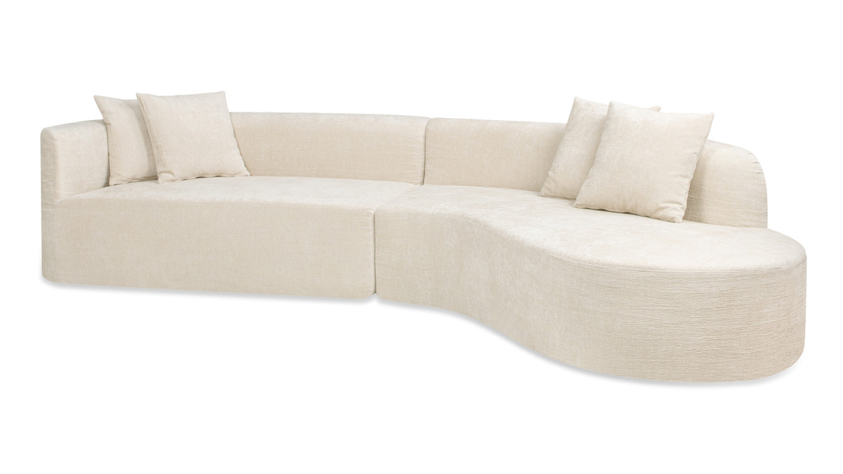Jennifer Taylor Home Mallory 134.5" Sofa-in-a-Box RAF Curved Sectional Sofa Porcelain Light Beige