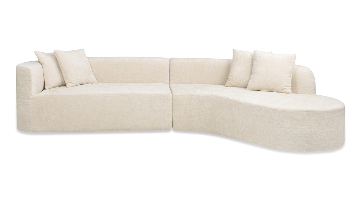 jennifer taylor home Mallory 134.5" Sofa-in-a-Box RAF Curved Sectional Sofa Porcelain Light Beige