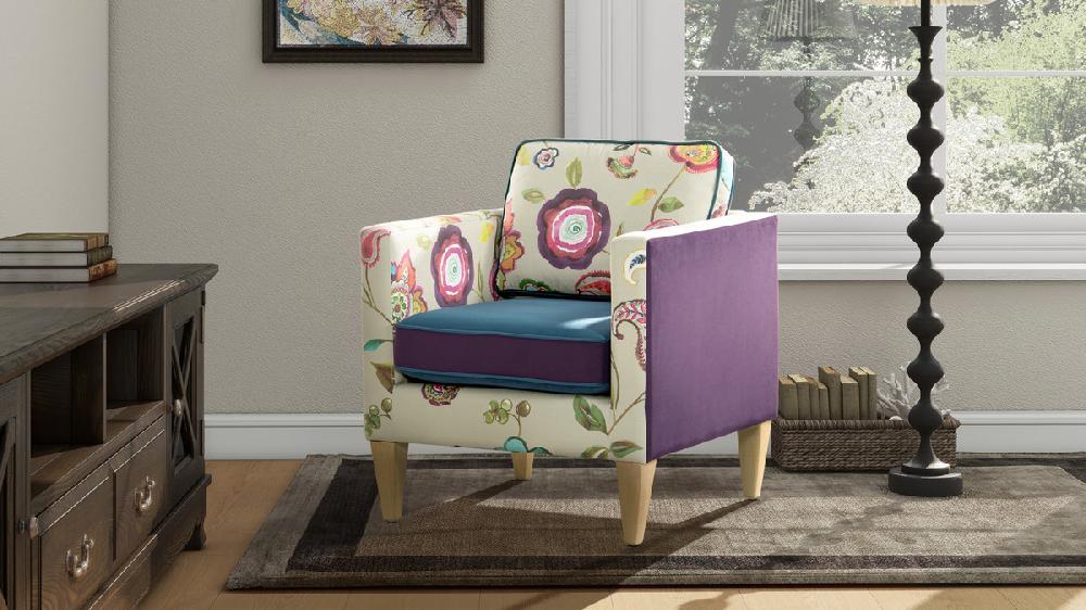Jennifer Taylor Home Mamba 28" Patchwork Accent Chair Teal-Blue Purple Velvet & Multicolored Floral