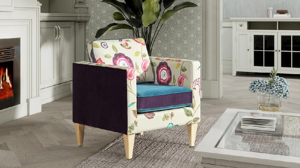 Jennifer Taylor Home Mamba 28" Patchwork Accent Chair Teal-Blue Purple Velvet & Multicolored Floral