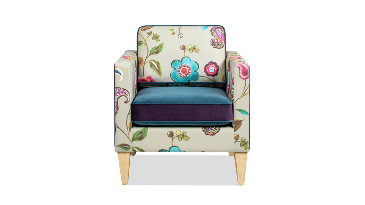 Jennifer Taylor Home Mamba 28" Patchwork Accent Chair Teal-Blue Purple Velvet & Multicolored Floral