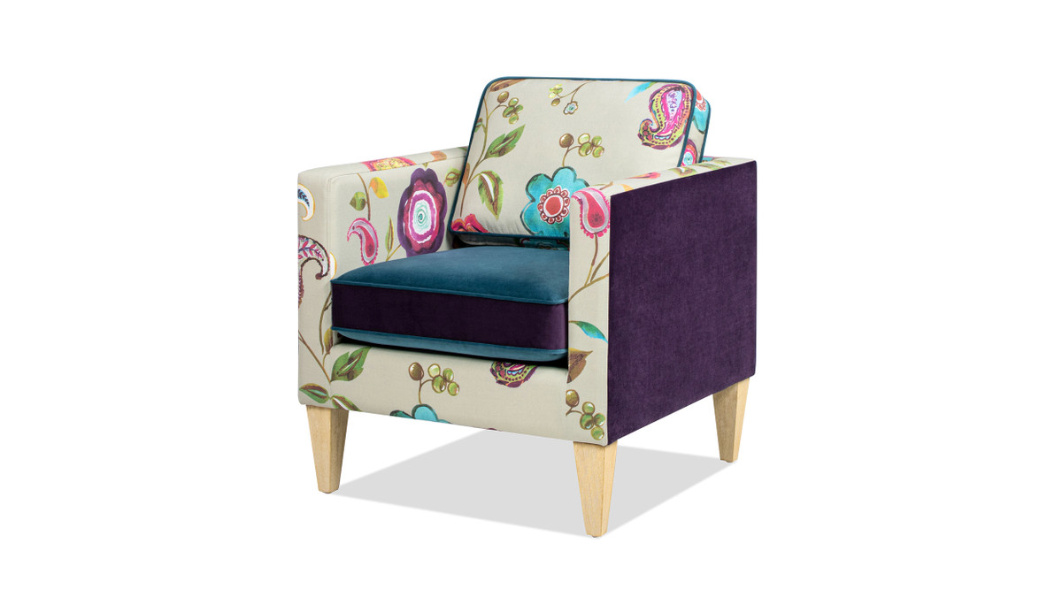 jennifer taylor home Mamba 28" Patchwork Accent Chair Teal-Blue Purple Velvet & Multicolored Floral