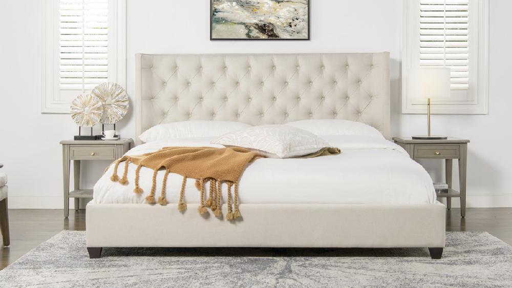 Jennifer Taylor Home Manhattan Shelter King Platform Bed Frame Light Beige