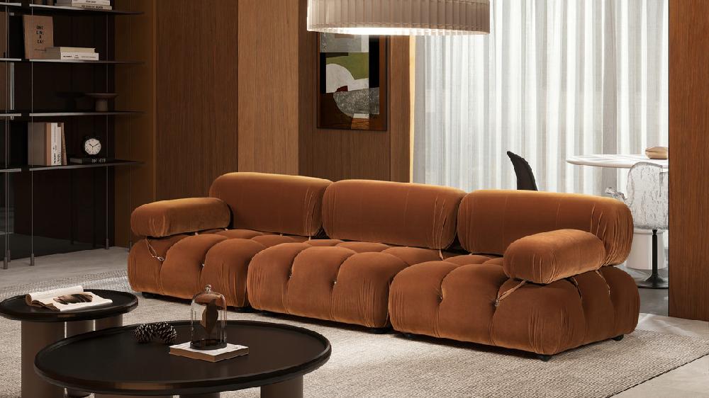 Jennifer Taylor Home Marcel 109.5" Bubble Modular Modern 3-Piece Sofa Burnt Orange