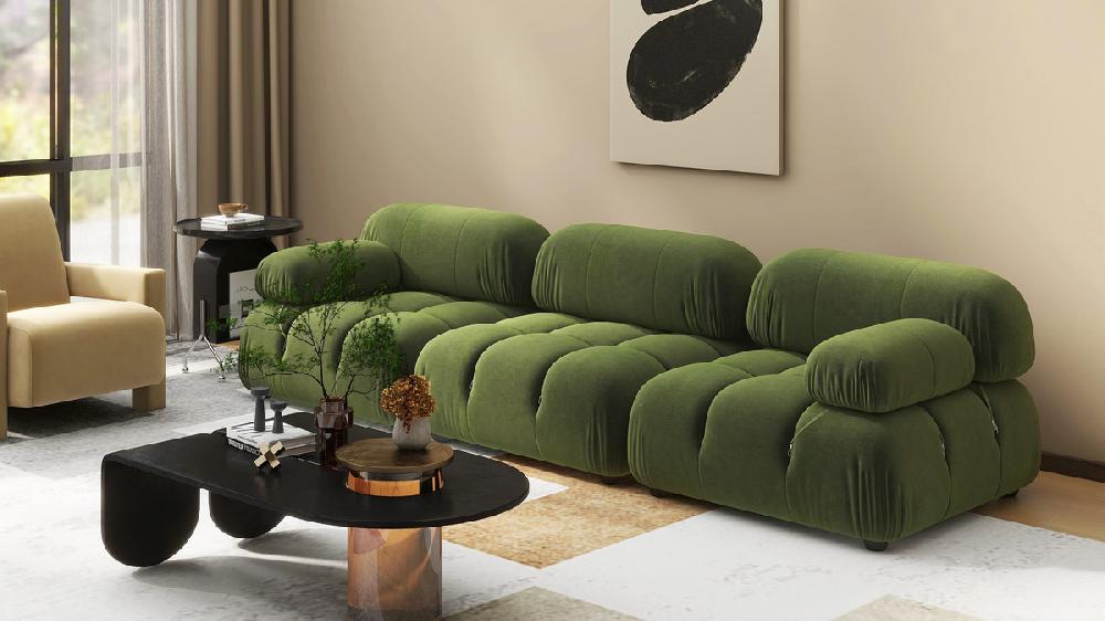 Jennifer Taylor Home Marcel 109.5" Bubble Modular Modern 3-Piece Sofa Olive Green