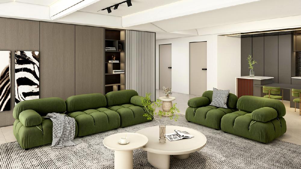 Jennifer Taylor Home Marcel 109.5" Bubble Modular Modern 3-Piece Sofa Olive Green