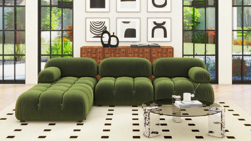 Jennifer Taylor Home Marcel 109.5" Bubble Modular Modern 4-Piece Reversible Sectional Sofa Olive Green