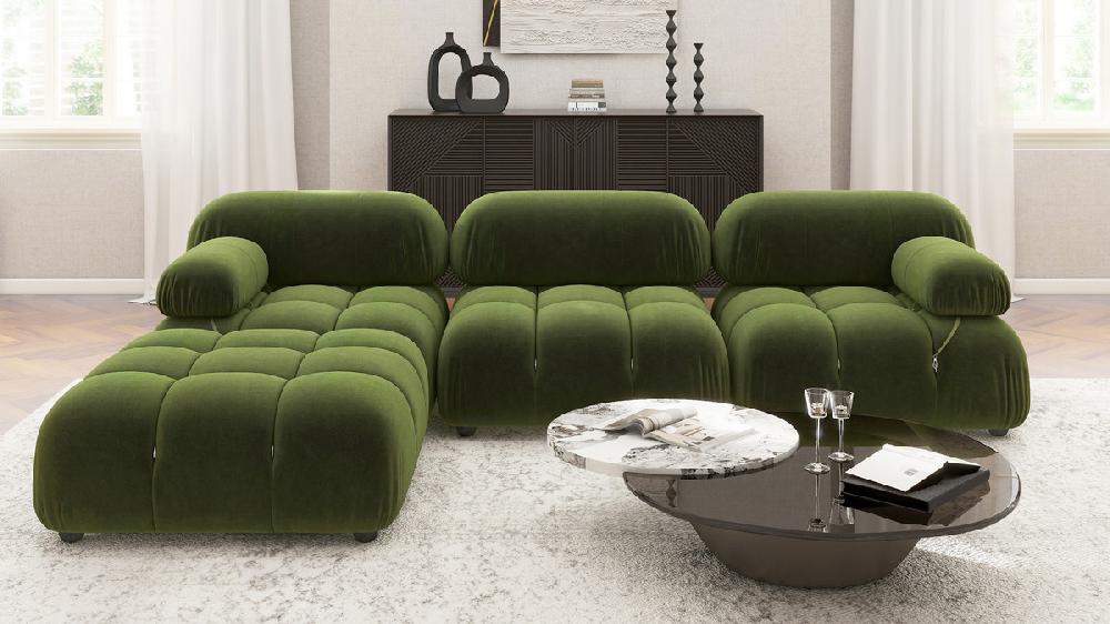 Jennifer Taylor Home Marcel 109.5" Bubble Modular Modern 4-Piece Reversible Sectional Sofa Olive Green