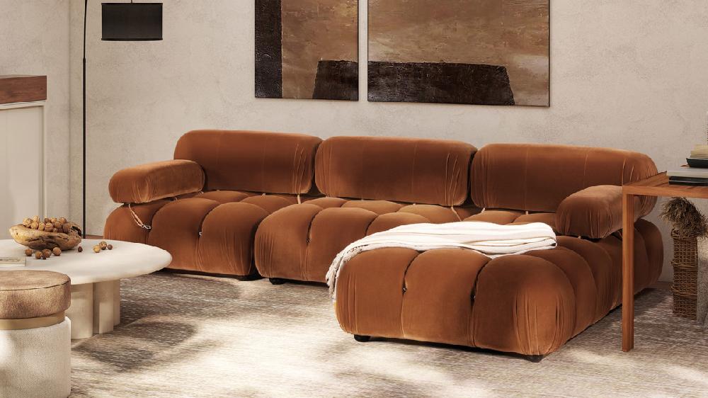 Jennifer Taylor Home Marcel 109.5" Bubble Modular Modern 4-Piece Reversible Sectional Sofa Burnt Orange