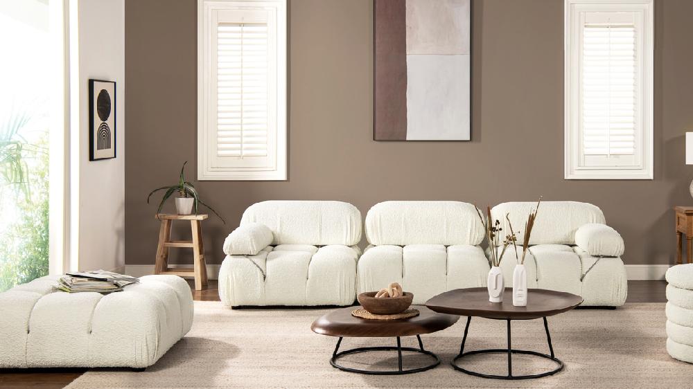 Jennifer Taylor Home Marcel 109.5" Bubble Modular Modern 4-Piece Reversible Sectional Sofa Ivory White Bouclé