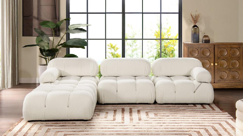 Jennifer Taylor Home Marcel 109.5" Bubble Modular Modern 4-Piece Reversible Sectional Sofa Ivory White Bouclé