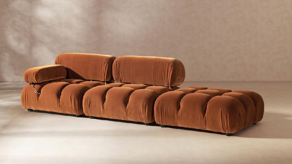 Jennifer Taylor Home Marcel 109.5" Bubble Modular Modern Chaise Single Arm 3-Piece Sofa Burnt Orange