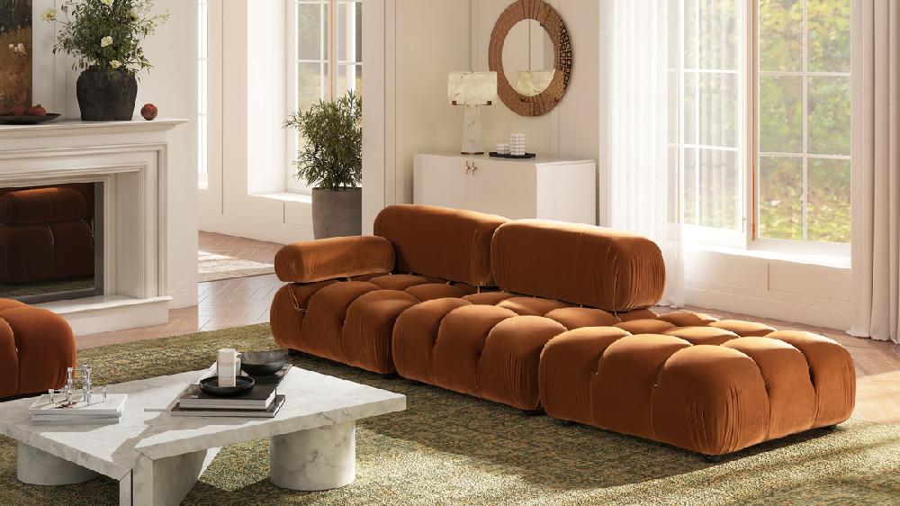 Jennifer Taylor Home Marcel 109.5" Bubble Modular Modern Chaise Single Arm 3-Piece Sofa Burnt Orange