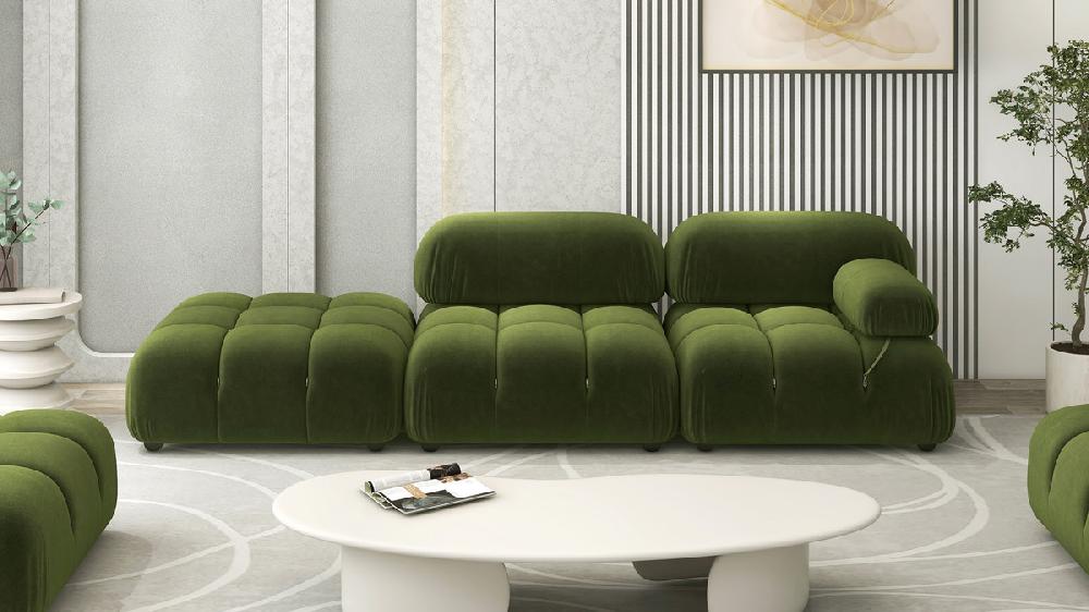 Jennifer Taylor Home Marcel 109.5" Bubble Modular Modern Chaise Single Arm 3-Piece Sofa Olive Green