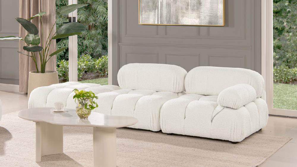 Jennifer Taylor Home Marcel 109.5" Bubble Modular Modern Chaise Single Arm 3-Piece Sofa Ivory White Bouclé