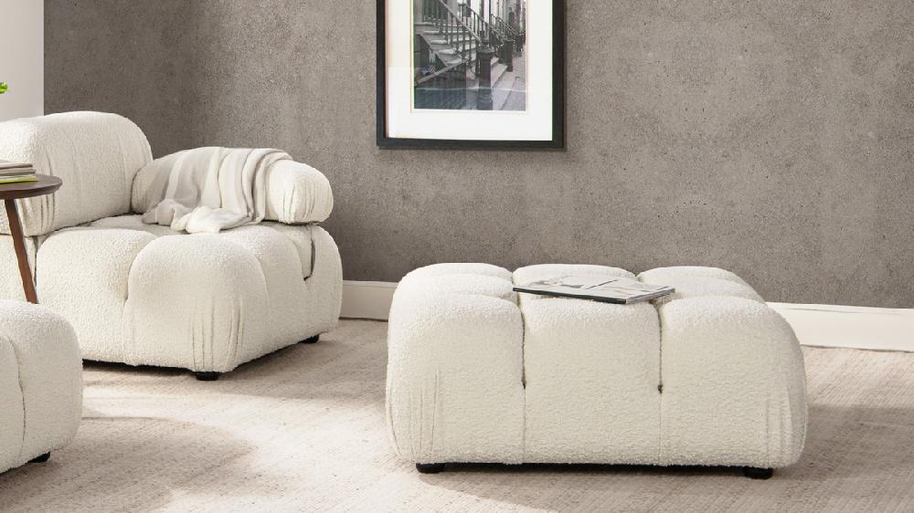 Jennifer Taylor Home Marcel 36" Bubble Modular Modern Cocktail Ottoman Ivory White Bouclé
