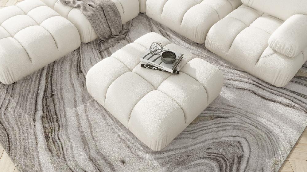 Jennifer Taylor Home Marcel 36" Bubble Modular Modern Cocktail Ottoman Ivory White Bouclé