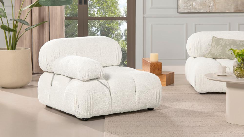 Jennifer Taylor Home Marcel 36" Bubble Modular Modern Lounge Arm Chair Ivory White Bouclé
