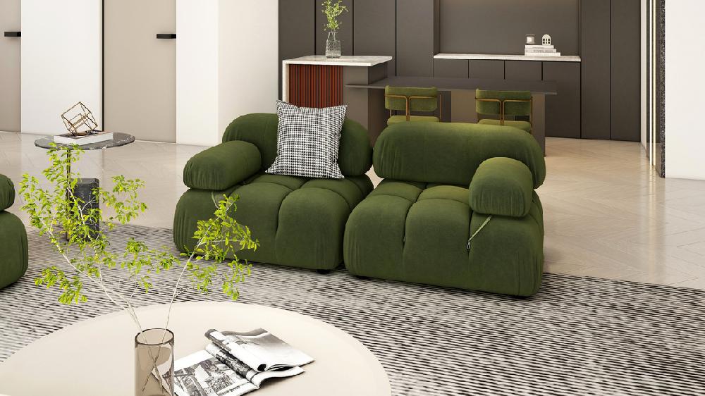 Jennifer Taylor Home Marcel 72.5" Bubble Modular Modern 2-Piece Loveseat Sofa Olive Green
