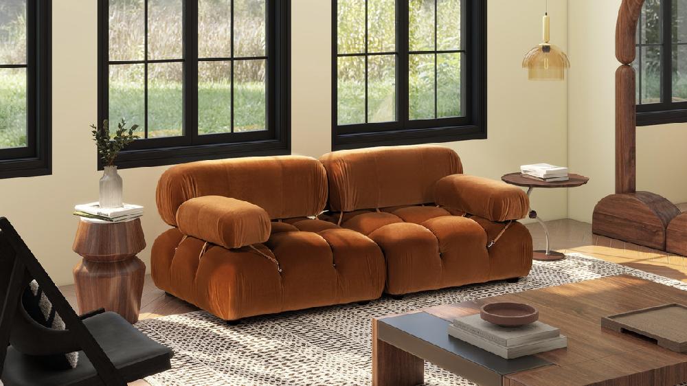 Jennifer Taylor Home Marcel 72.5" Bubble Modular Modern 2-Piece Loveseat Sofa Burnt Orange