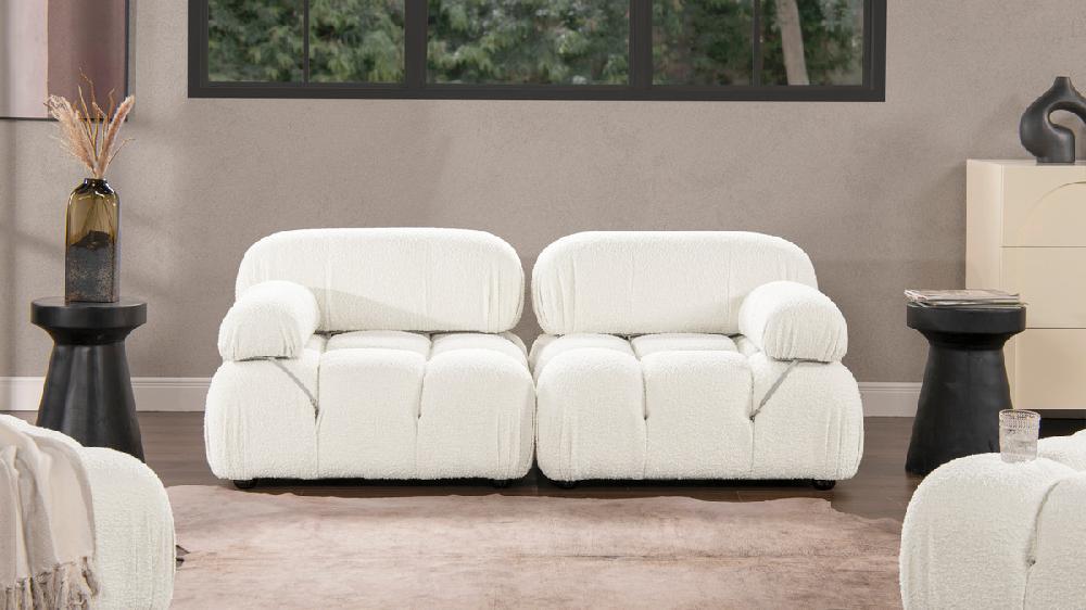 Jennifer Taylor Home Marcel 72.5" Bubble Modular Modern 2-Piece Loveseat Sofa Ivory White Bouclé
