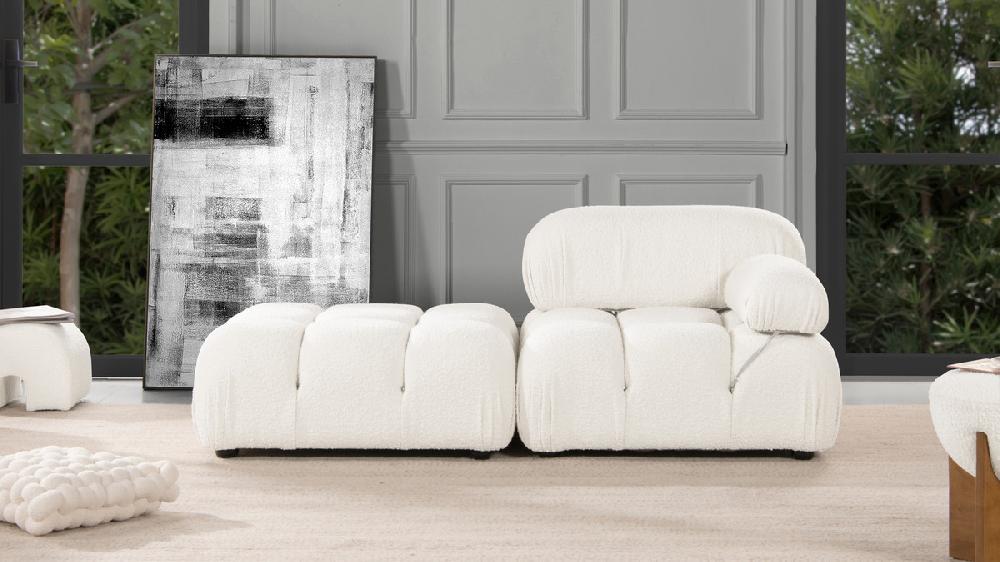 Jennifer Taylor Home Marcel 72.5" Bubble Modular Modern 2-Piece Loveseat Sofa Ivory White Bouclé