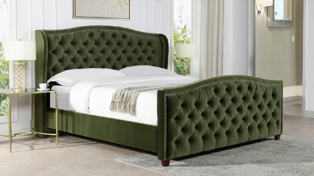 Jennifer Taylor Home Marcella Upholstered Shelter Headboard Bed Set King Olive Green