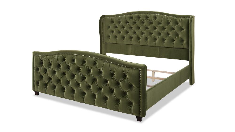 Jennifer Taylor Home Marcella Upholstered Shelter Headboard Bed Set King Olive Green