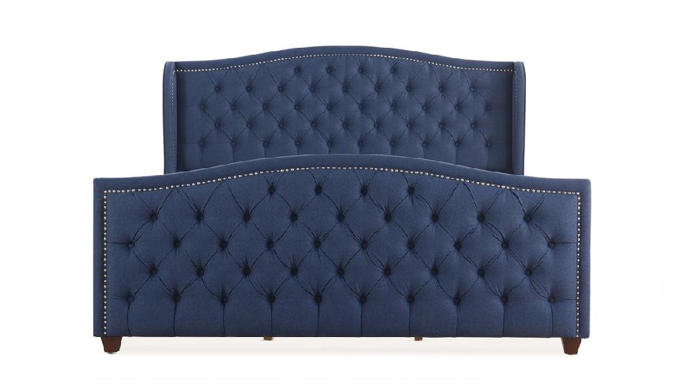 Jennifer Taylor Home Marcella Upholstered Shelter Headboard Bed Set King Dark Sapphire Blue