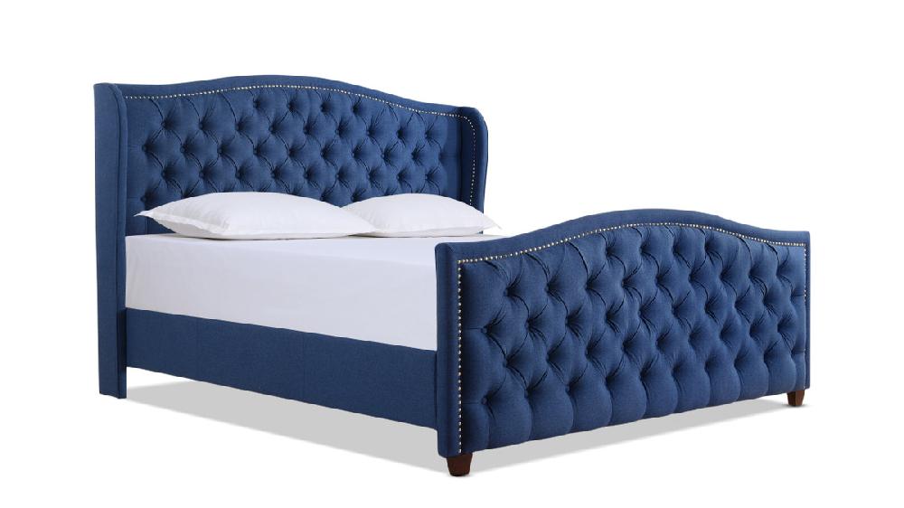 jennifer taylor home Marcella Upholstered Shelter Headboard Bed Set King Dark Sapphire Blue