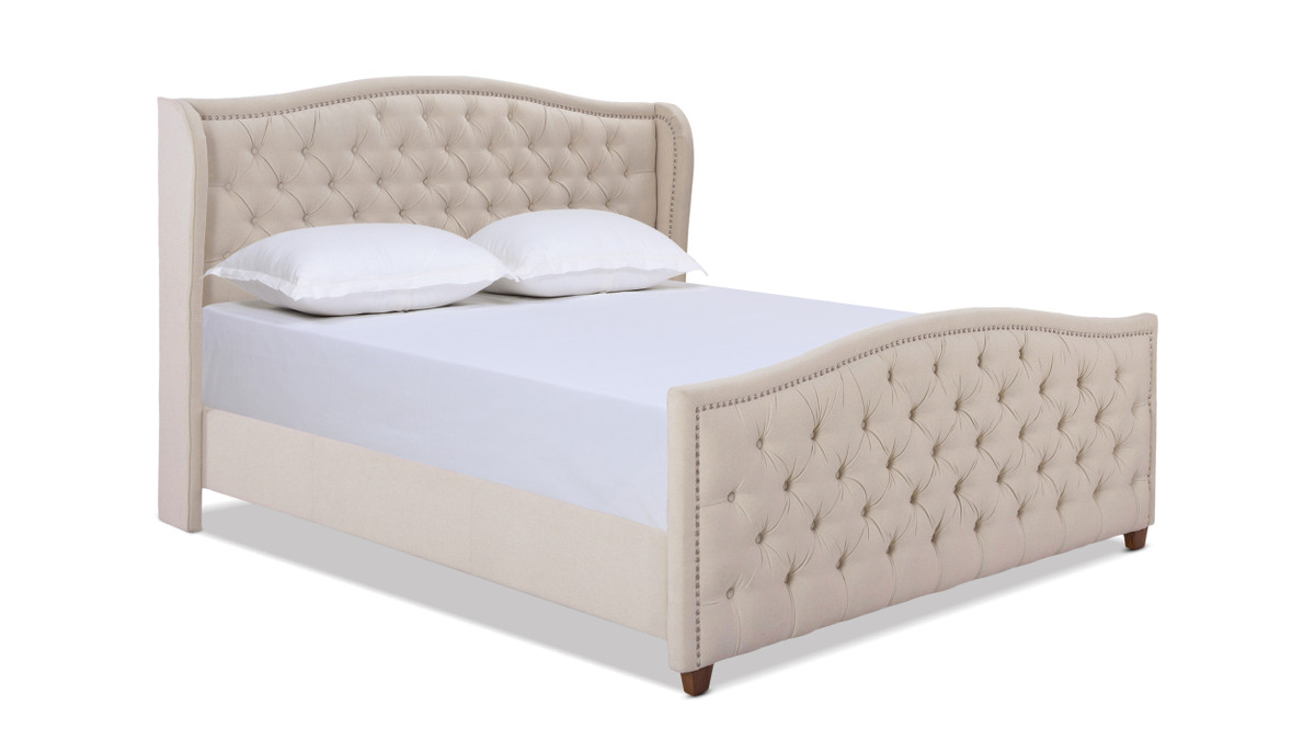 jennifer taylor home Marcella Upholstered Shelter Headboard Bed Set King Sky Neutral Beige