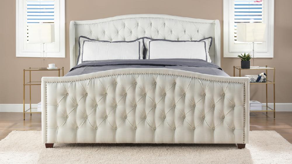 Jennifer Taylor Home Marcella Upholstered Shelter Headboard Bed Set King Antique White