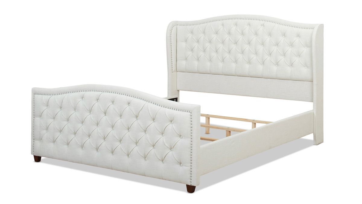 Jennifer Taylor Home Marcella Upholstered Shelter Headboard Bed Set King Antique White
